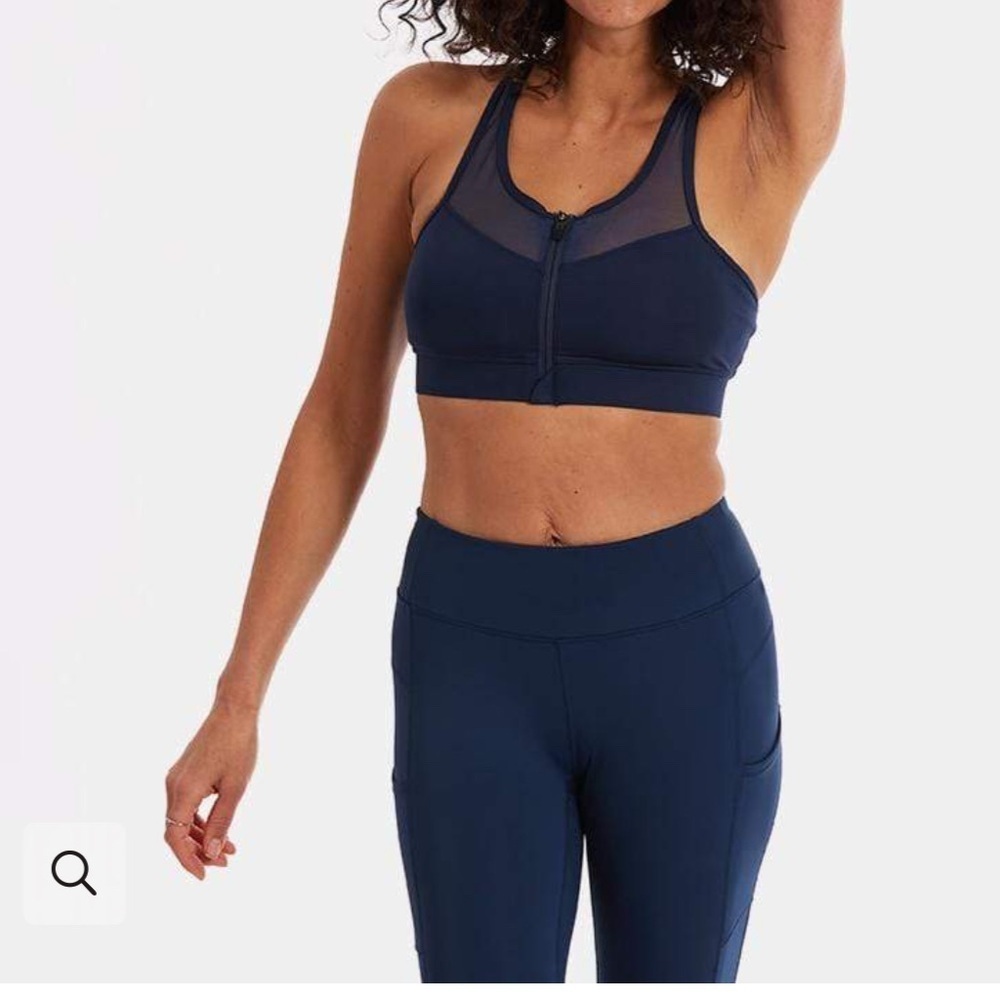 Handful Closer Front Zip Bra Size Small Sports Athletic In Night Swim Navy Color